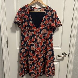 Trovata Navy Floral Dress with Red and Pink Blooms